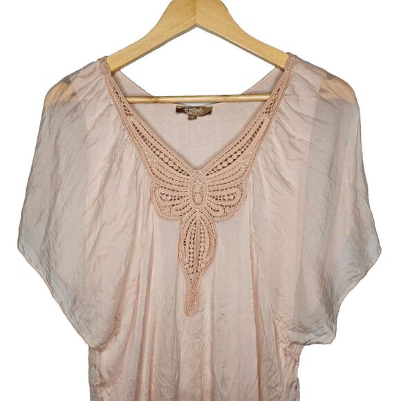CARLA CONTI 100% Silk Blouse Small Pink Flutter Sleeves Lined Fairy Butterfly - Picture 2 of 9